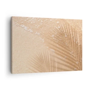 Canvastavla - Bild på duk - Skuggan av en palm på sanden med ett delikat vågmönster - 70x50cm - Heta sommarens skugga - Modern väggdekoration för vardagsrum och sovrum ARTTOR