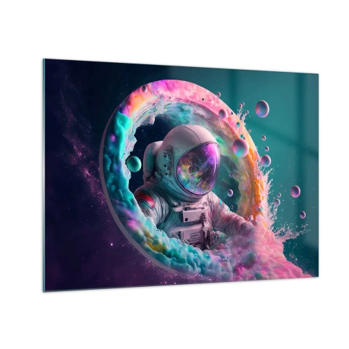 Glastavla - Bild på glas - Astronaut i färgglatt rymd - 70x50cm - Stjärnport - Modern väggdekoration för vardagsrum och sovrum ARTTOR