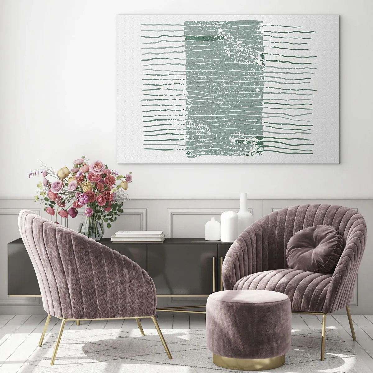 Glastavla - Bild på glas - Horisontella havslinjer med en distressad effekt skapar en abstrakt struktur - 70x50cm - Marin abstraktion - Modern väggdekoration för vardagsrum och sovrum ARTTOR