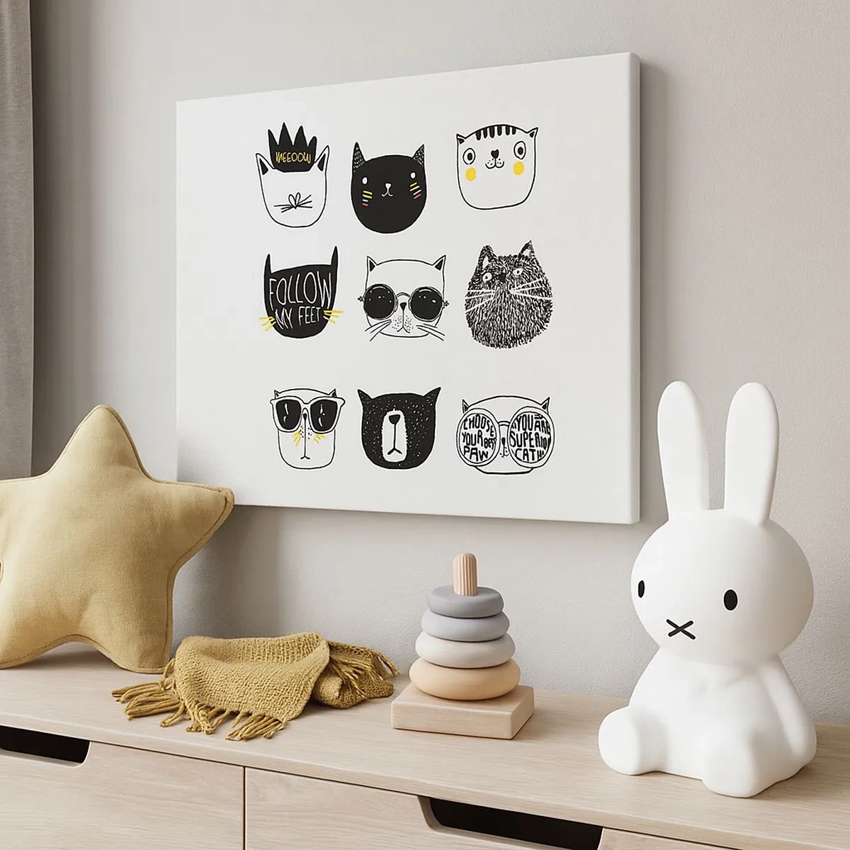 Canvastavla - Bild på duk - Snygga kattillustrationer i minimalistisk stil - 70x50cm - Varje annorlunda - Modern väggdekoration för vardagsrum och sovrum ARTTOR