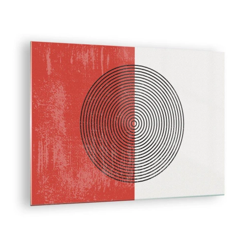 Glastavla - Bild på glas - Geometriskt mönster med en cirkel på en röd och vit bakgrund - 70x50cm - Mitt i prick - Modern väggdekoration för vardagsrum och sovrum ARTTOR