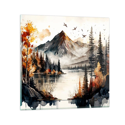 Glastavla - Bild på glas - Gyllene höst i fjällen - 30x30 cm