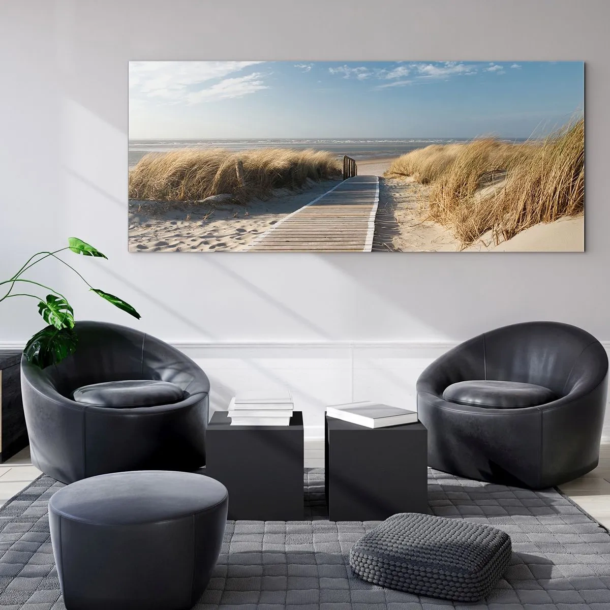 Glastavla - Bild på glas - Bortom sanddynan, i gräsets brus - 100x40 cm