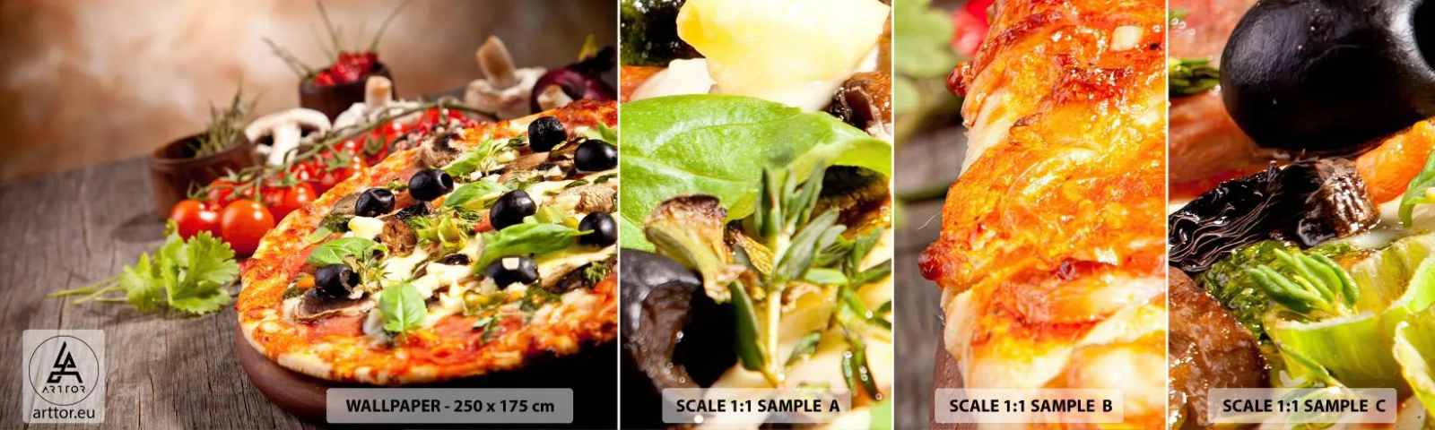 Fototapet Prov Standard Eco - Ingredienser ur jorden - Gastronomi, Pizza, Italien - 100x30 cm