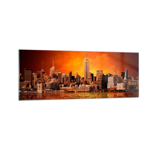 Glastavla - Bild på glas - Stostadspanorama i gul och brunt - 140x50 cm