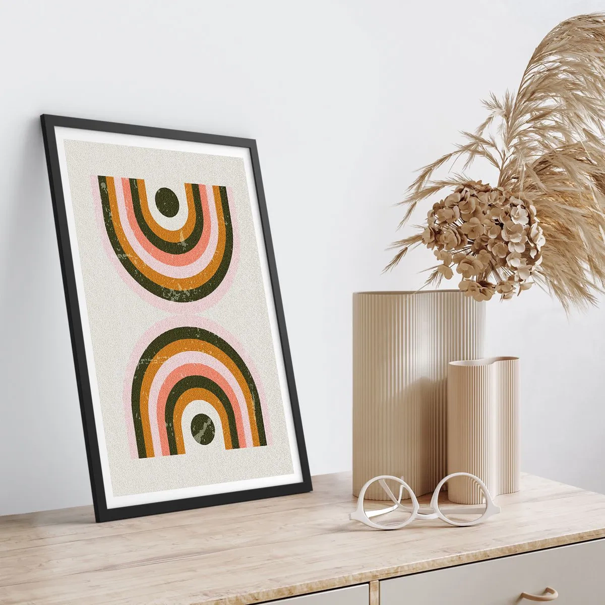 Affisch i svart ram - Geometrisk komposition i retrostil - 50x70cm - Tvillingabstraktion - Modern väggdekoration för vardagsrum och sovrum ARTTOR