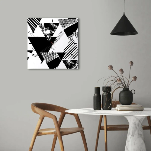 Väggklocka - Klocka på glas - Det regnar trianglar - 30x30 cm