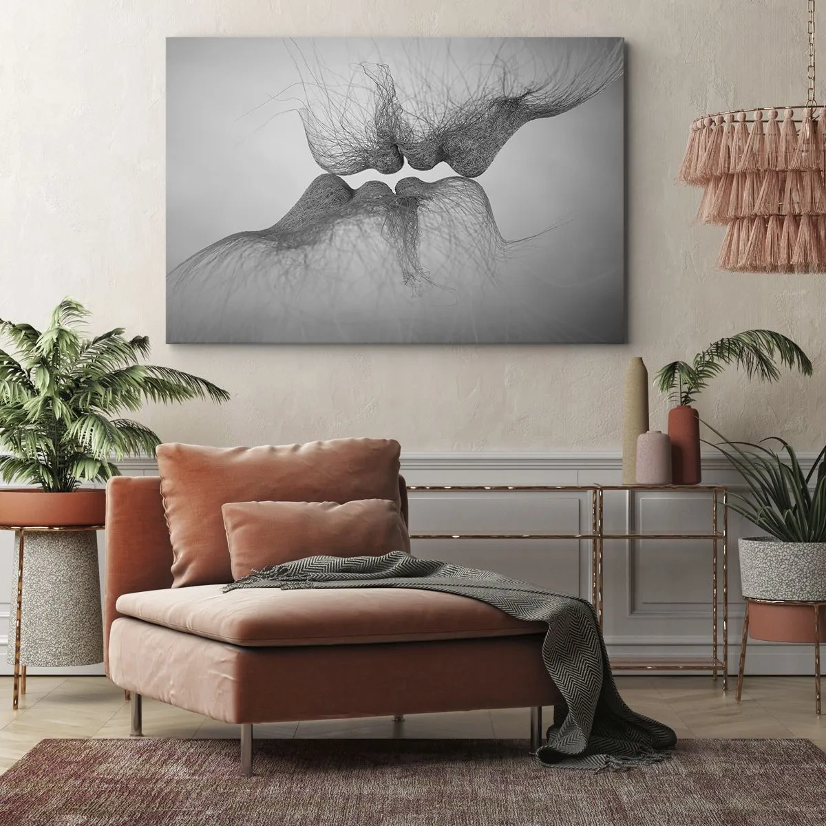 Canvastavla - Bild på duk - En abstrakt kyss presenterad i en eterisk form - 70x50cm - Vindens kyss - Modern väggdekoration för vardagsrum och sovrum ARTTOR