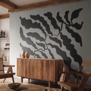 Fototapet Standard Eco - Ett växtmönster med svarta blad på en ljus bakgrund - 100x70cm - Kvadratens natur - Modern väggdekoration för vardagsrum och sovrum ARTTOR