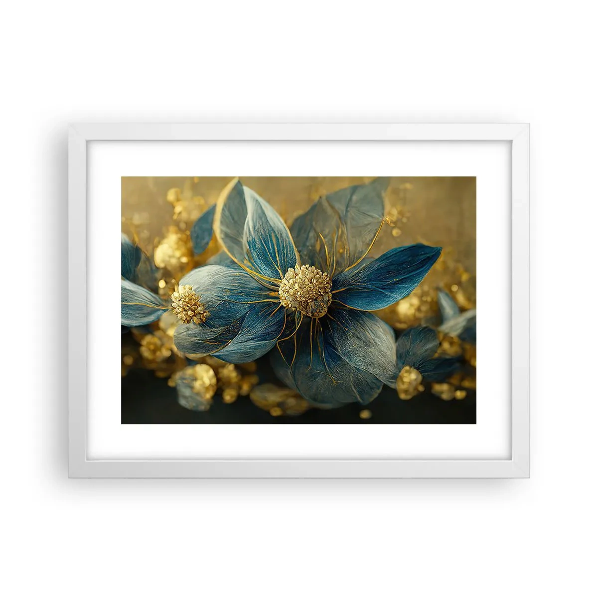 Affisch i vit ram - Blommande av guld - 40x30 cm