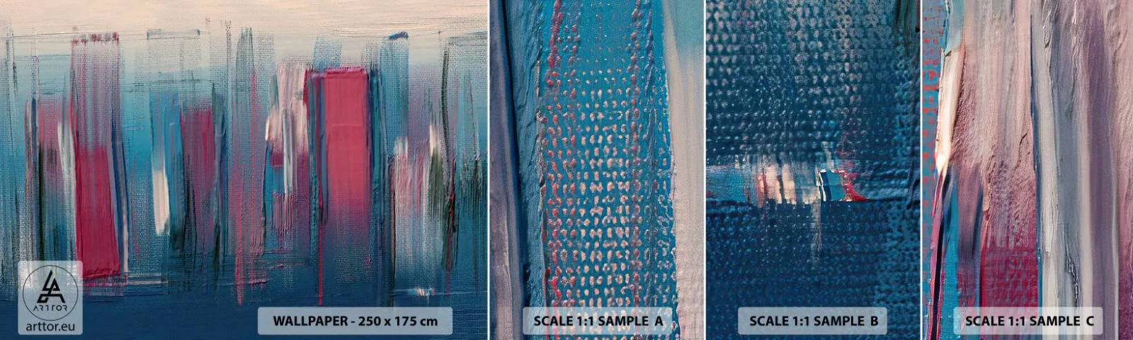 Provbit av självhäftande fototapet Deluxe Sticker - Vertikal komposition i blått och rött - Bit, Abstraktion, Måla - 100x30 cm