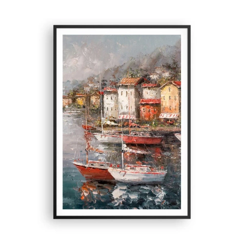 Affisch i svart ram - Romantisk hamn - 70x100 cm