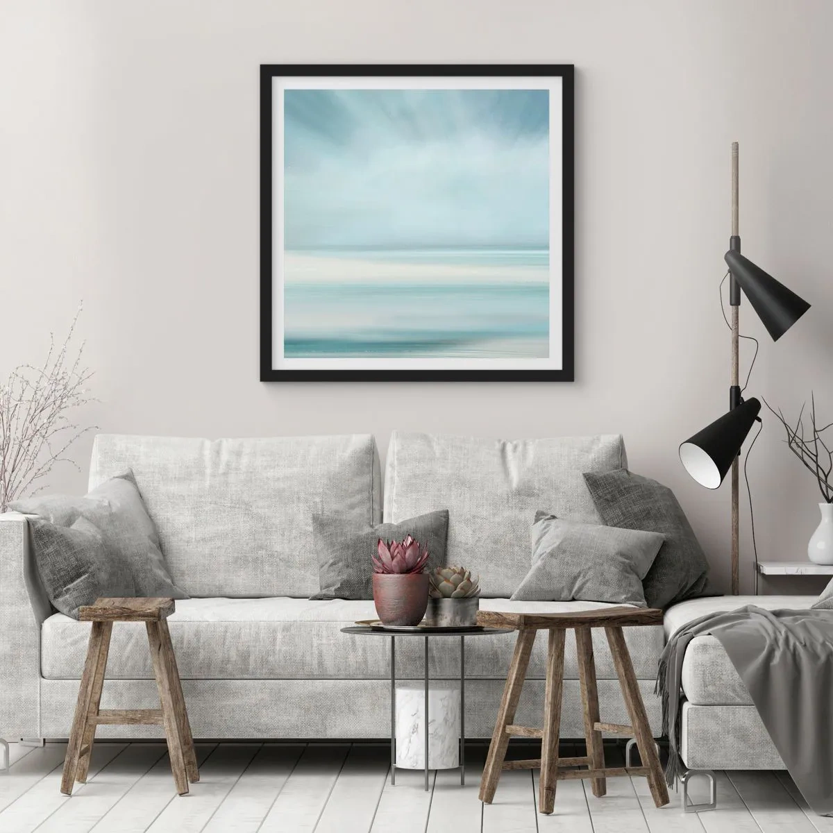 Affisch i svart ram - Fred hela vägen till horisonten - 50x50 cm