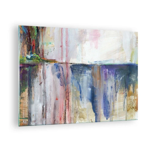 Glastavla - Bild på glas - En färgglad abstraktion med dynamiska färgstrimmor och texturer. - 70x50cm - Färgrika intryck och associationer - Modern väggdekoration för vardagsrum och sovrum ARTTOR