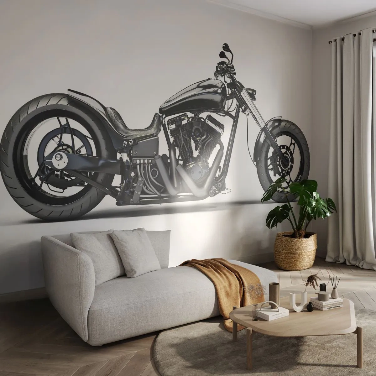 Självhäftande Fototapet Deluxe Sticker - För dem som älskar friheten - Bil, Motorcykel, Chopper - 300x210 cm