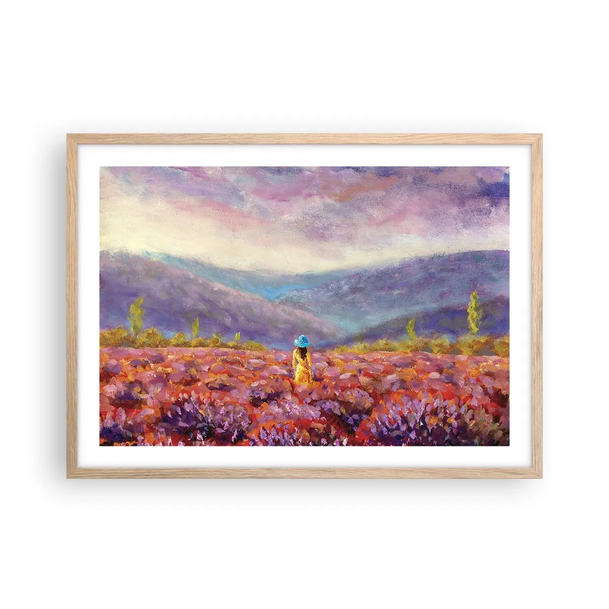 Affisch i ram av ljusek - I lavendelsvärld - 70x50 cm