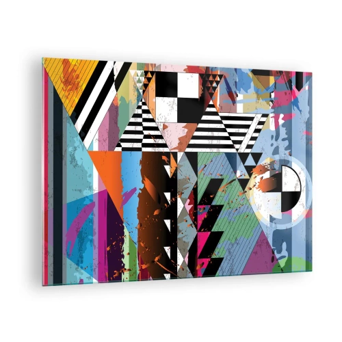 Glastavla - Bild på glas - Geometrisk abstraktion med en mängd olika former och färger - 70x50cm - Geometriskt och organiskt - Modern väggdekoration för vardagsrum och sovrum ARTTOR