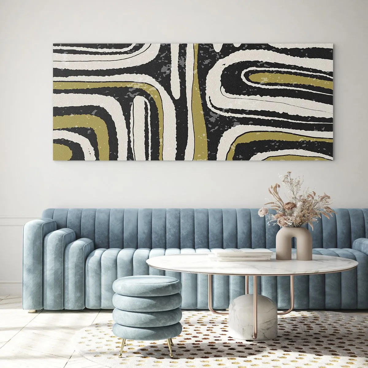 Glastavla - Bild på glas - Komposition: stråk och gränder - 140x50 cm