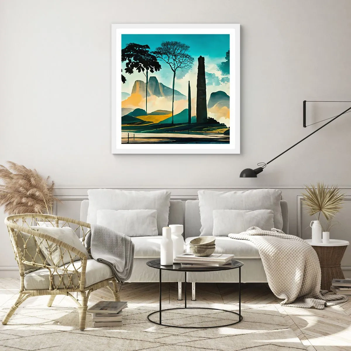 Affisch i vit ram - Fortfarande högre och högre - 60x60 cm