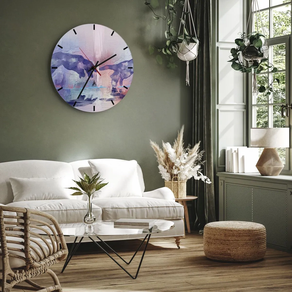 Väggklocka - Klocka på glas - Två händer i pastellfärgad abstraktion inspirerad av konst - 30x30cm - Den gudomliga gnistan av liv - Modern väggdekoration för vardagsrum, kök och sovrum ARTTOR