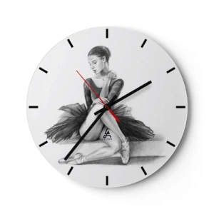 Väggklocka - Klocka på glas - Skiss av en ballerina i en klassisk pose - 30x30cm - Förtrollad av dansen - Modern väggdekoration för vardagsrum, kök och sovrum ARTTOR