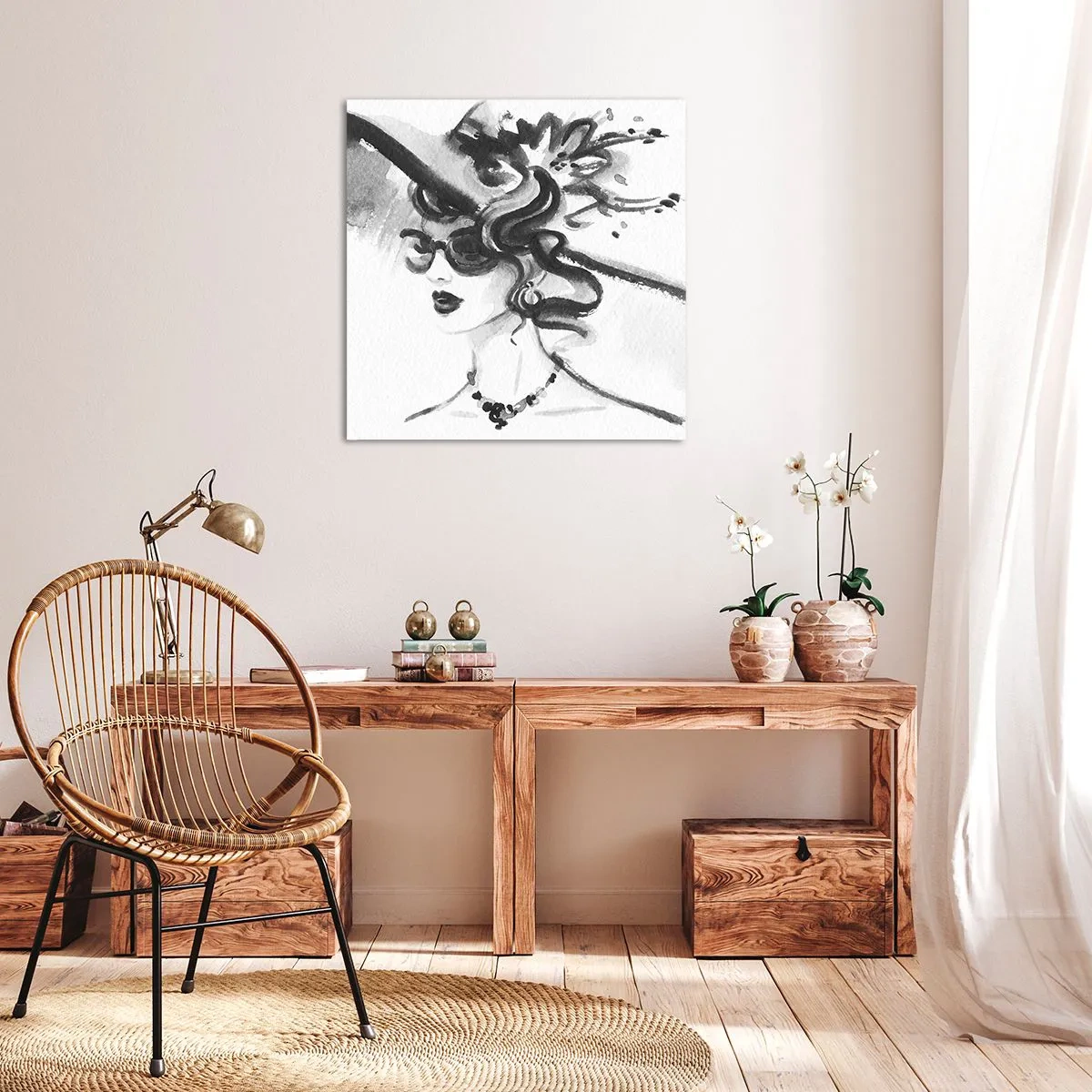 Canvastavla - Bild på duk - Dam med karaktär - 70x70 cm