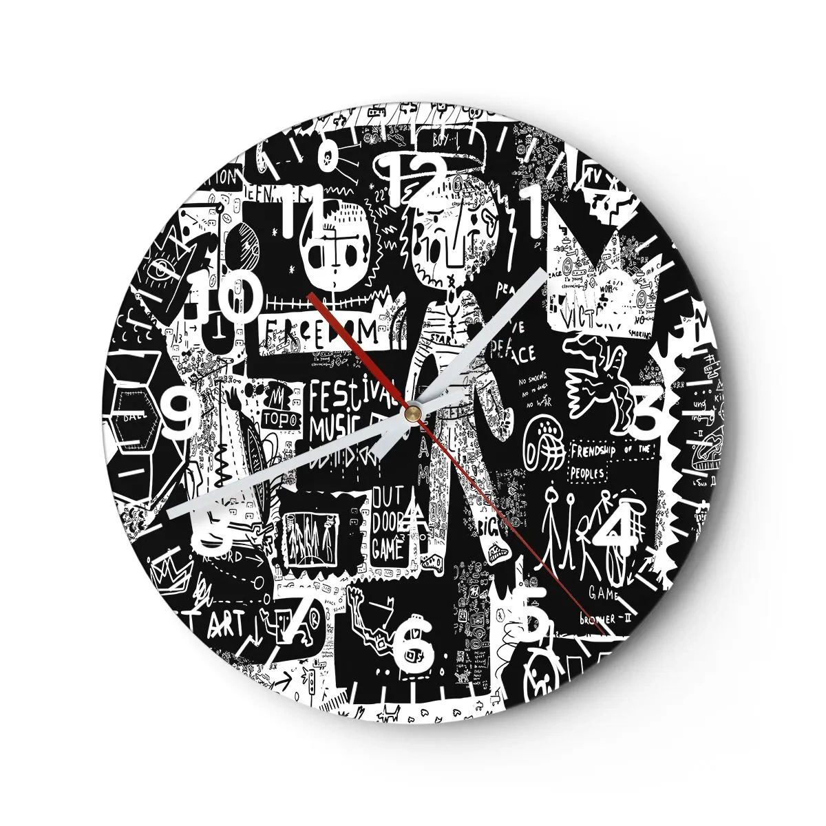 Väggklocka - Klocka på glas - Unga själens rättigheter och glädje - 30x30 cm