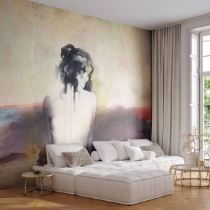 Fototapet Premium Sand - Moderata linjer, ovala former - Kvinna, Kropp, Bit - 350x256 cm