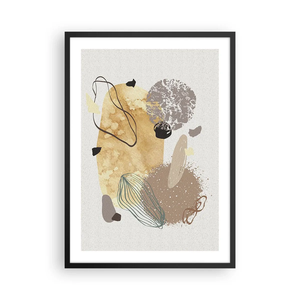 Affisch i svart ram - Abstrakt komposition i naturliga nyanser - 50x70cm - Olika former - Modern väggdekoration för vardagsrum och sovrum ARTTOR