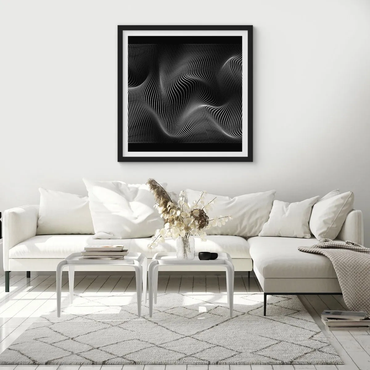 Affisch i svart ram - Ljusets dans i rymden - 60x60 cm