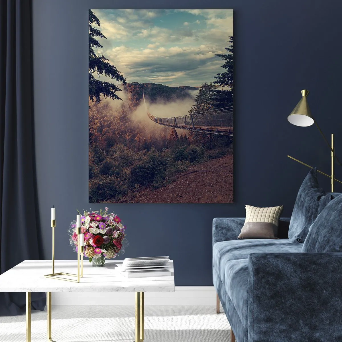 Glastavla - Bild på glas - Över höstskogen - 70x100 cm