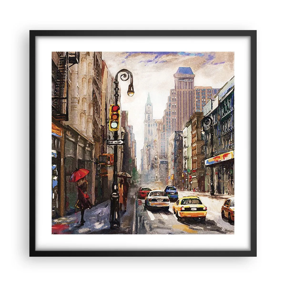 Affisch i svart ram - New York - färgglad också i regnet - 50x50 cm