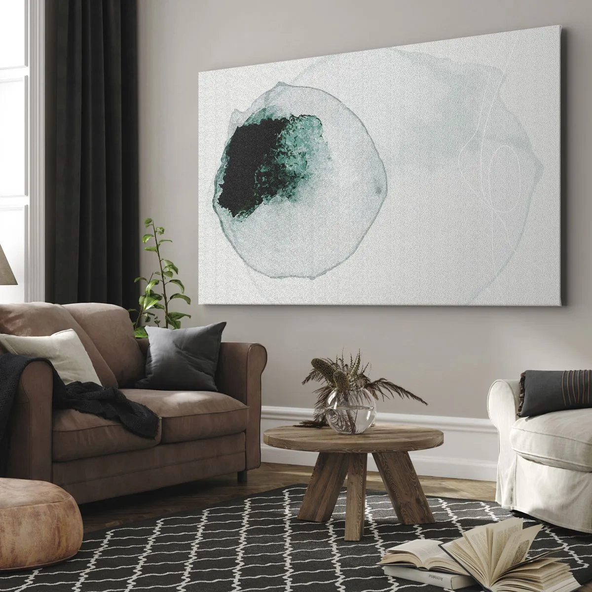 Canvastavla - Bild på duk - Abstrakt vattendroppe med nyanser av grönt och svart - 70x50cm - I en droppe vatten - Modern väggdekoration för vardagsrum och sovrum ARTTOR