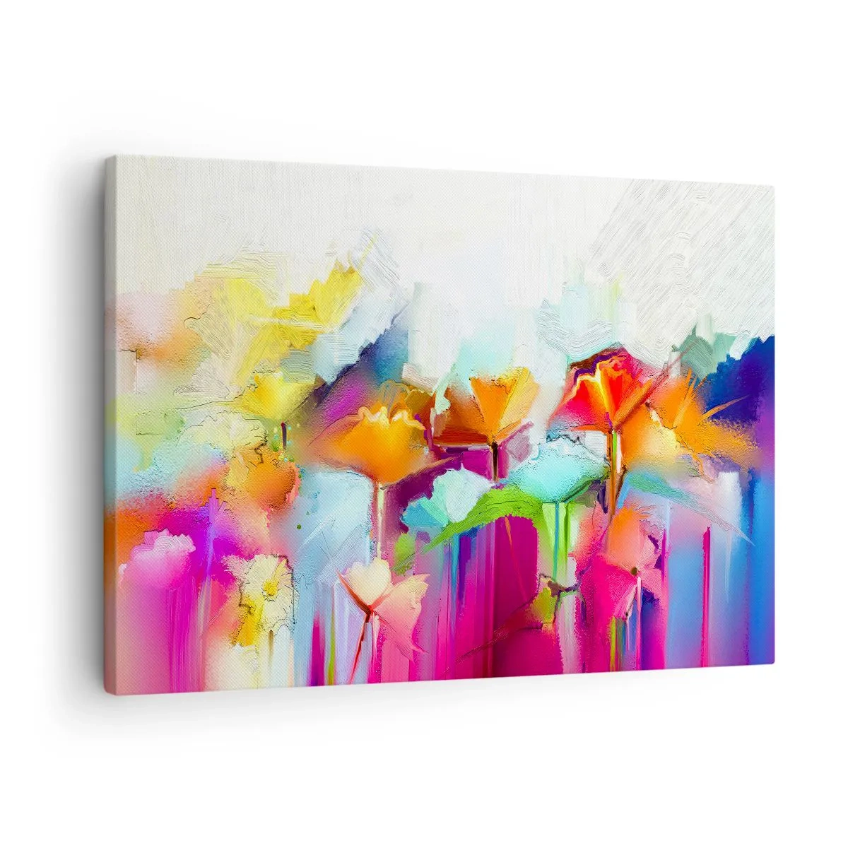 Canvastavla - Bild på duk - Abstrakta färgglada blommor på en ljus bakgrund - 70x50cm - Regnbågen blommar - Modern väggdekoration för vardagsrum och sovrum ARTTOR