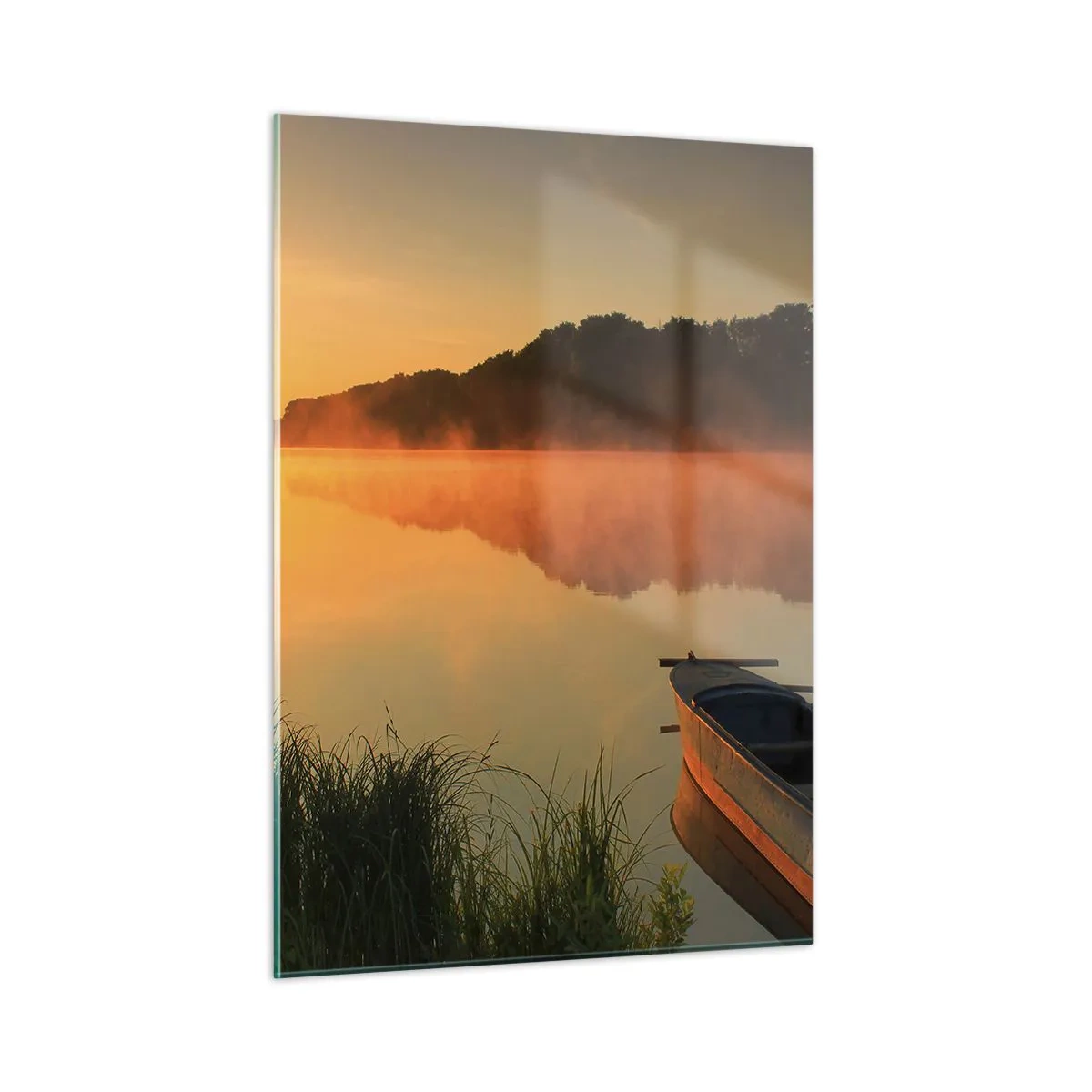 Glastavla - Bild på glas - Soluppgång vid spegelklart vatten - 50x70 cm