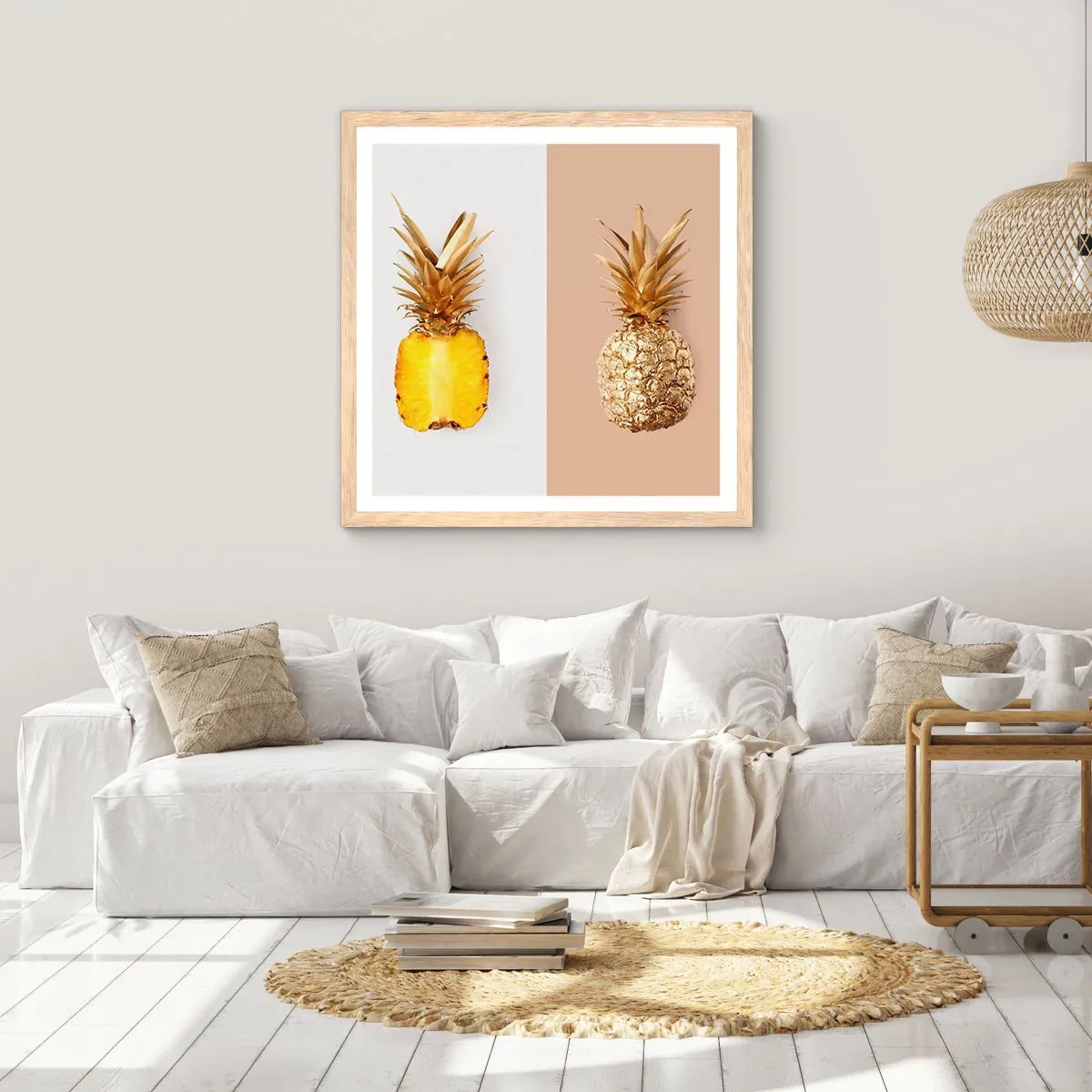 Affisch i ram av ljusek - Ananas för oss - 60x60 cm