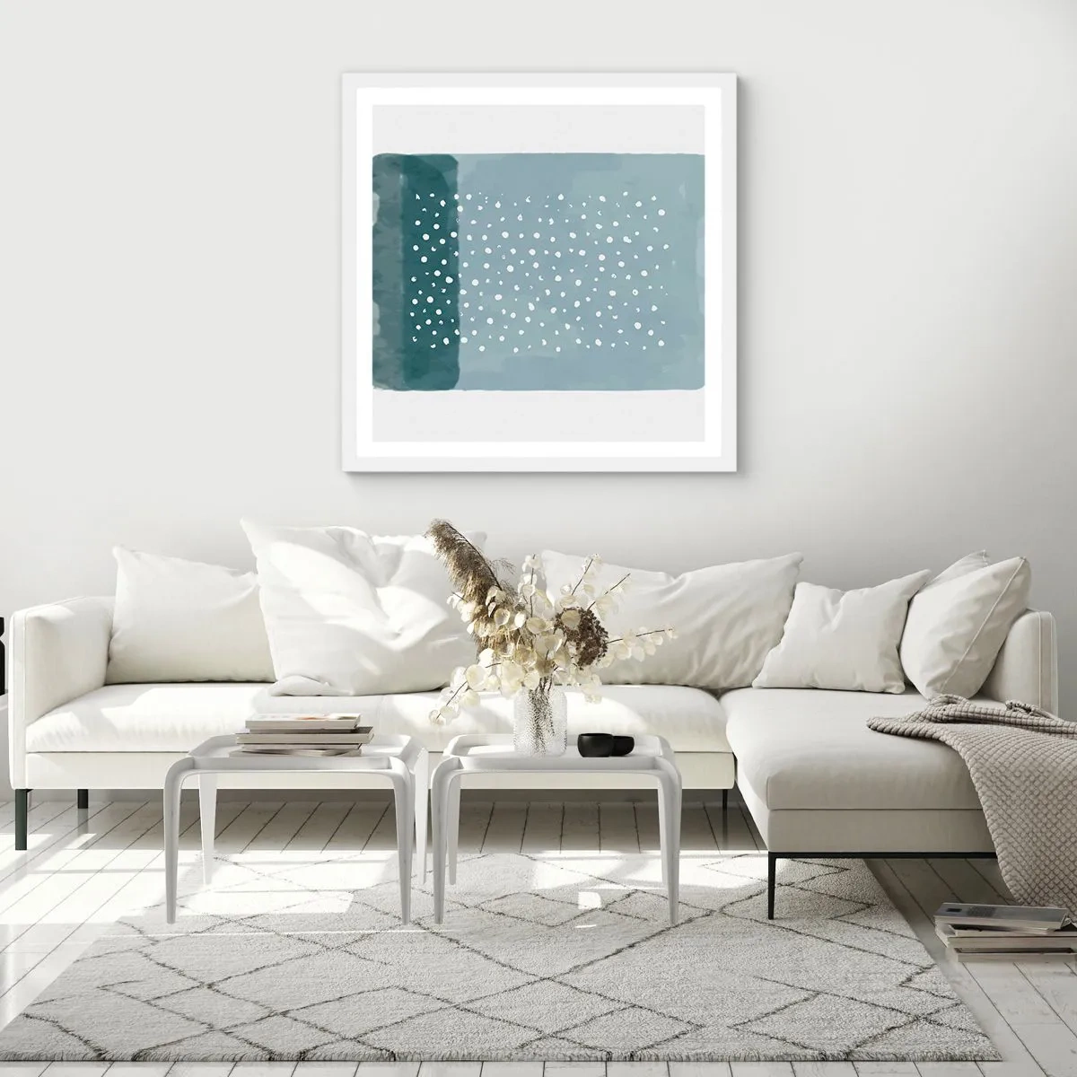 Affisch i vit ram - Uppstådda ur det blåa - 40x40 cm