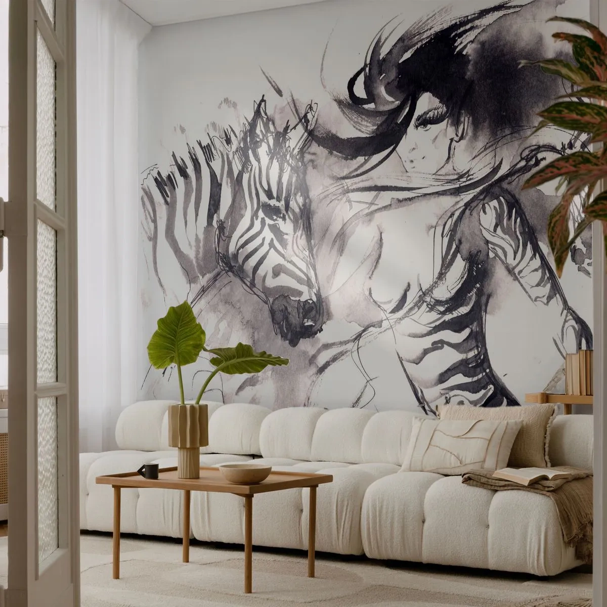 Självhäftande Fototapet Deluxe Sticker - Dansar med zebror - Abstraktion, Kvinna, Revben - 250x175 cm