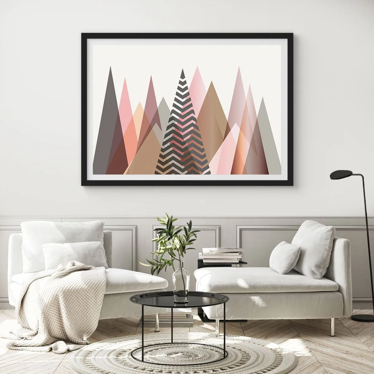 Affisch i svart ram - Utsikt över pyramider - 100x70 cm