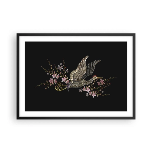 Affisch i svart ram - Exotisk, broderad fågel - 70x50 cm