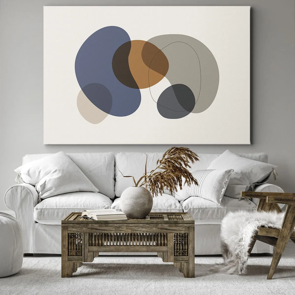 Canvastavla - Bild på duk - Abstrakta färgglada former i nyanser av blått och brunt - 70x50cm - Färgernas droppar - Modern väggdekoration för vardagsrum och sovrum ARTTOR