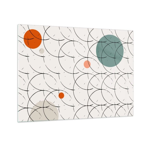 Glastavla - Bild på glas - Färgglada cirklar och svarta linjer på en ljus bakgrund i popkonststil. - 70x50cm - I popkonstens anda - Modern väggdekoration för vardagsrum och sovrum ARTTOR