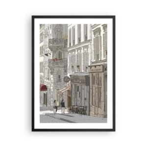 Affisch i svart ram - Illustration av en charmig gata i parisisk stil - 50x70cm - Stadens nöjen - Modern väggdekoration för vardagsrum och sovrum ARTTOR