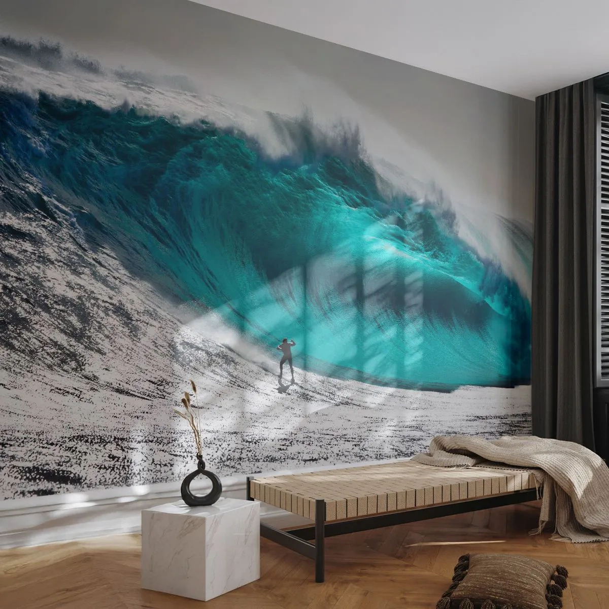 Fototapet Premium Canvas - Utmaningen accepterad - Surfing, Hög våg, Surfare - 250x175 cm