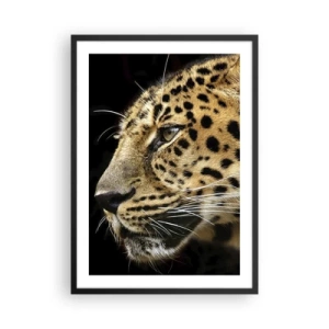 Affisch i svart ram - Profil av en leopard mot en mörk bakgrund - 50x70cm - Lugn, fokuserad, redo - Modern väggdekoration för vardagsrum och sovrum ARTTOR