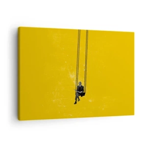 Canvastavla - Bild på duk - En person på en gunga mot en bakgrund av intensivt gult - 70x50cm - En dag som alla andra - Modern väggdekoration för vardagsrum och sovrum ARTTOR