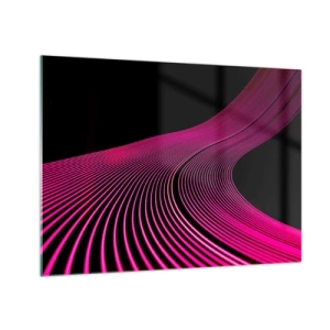 Glastavla - Bild på glas - Rosa ljusa linjer på svart bakgrund - 70x50cm - Ljusets allé - Modern väggdekoration för vardagsrum och sovrum ARTTOR