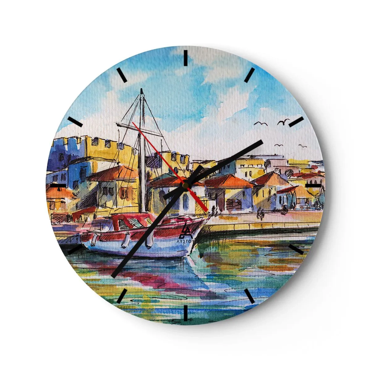Väggklocka - Klocka på glas - Regnbågseftermiddag - 40x40 cm