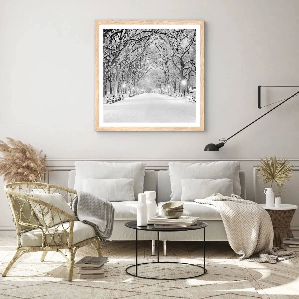 Affisch i ram av ljusek - De fyra årstiderna - vinter - 50x50 cm