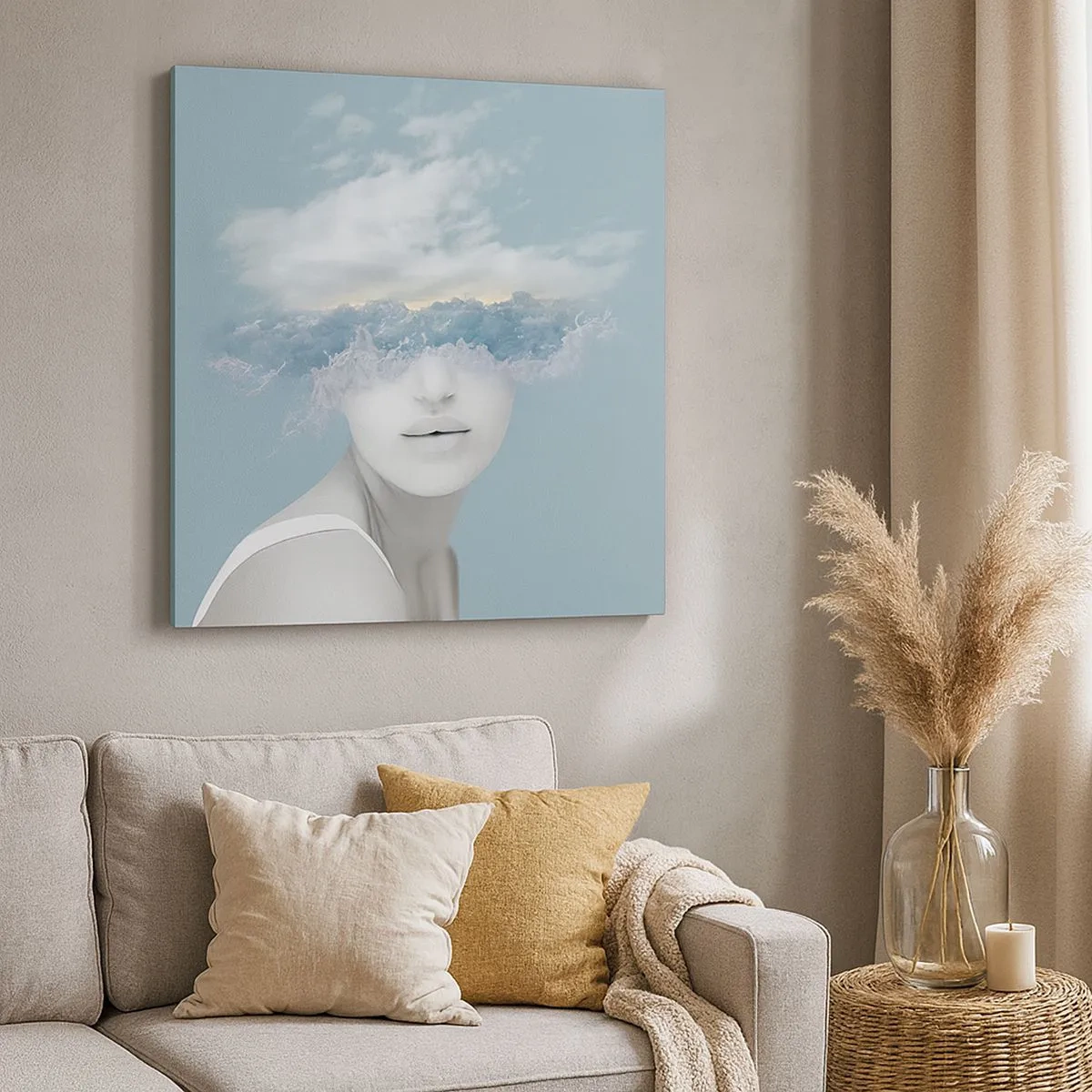 Canvastavla - Bild på duk - Med huvudet i molnen - 30x30 cm